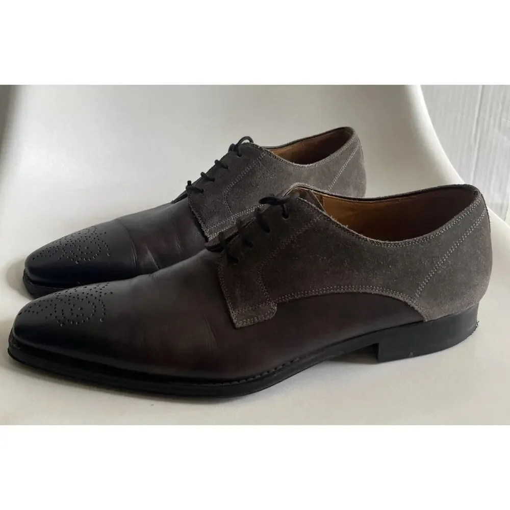 Magnanni 25142 Men's 11 EU 44 Gunmetal Leather Suede Brogue Derby Dress Shoes